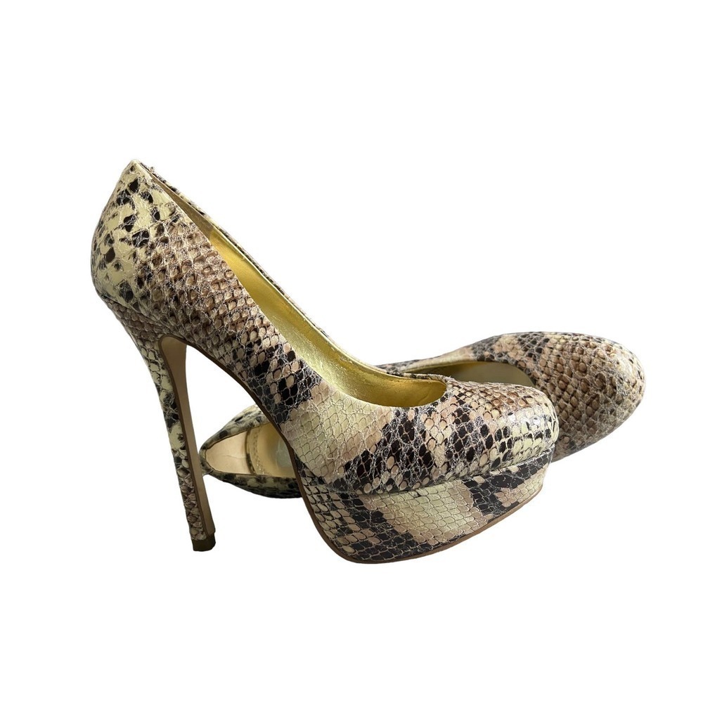 Bakers Womens Melina Platform High Heel Pumps Tan Reptile Snakeskin Size 7